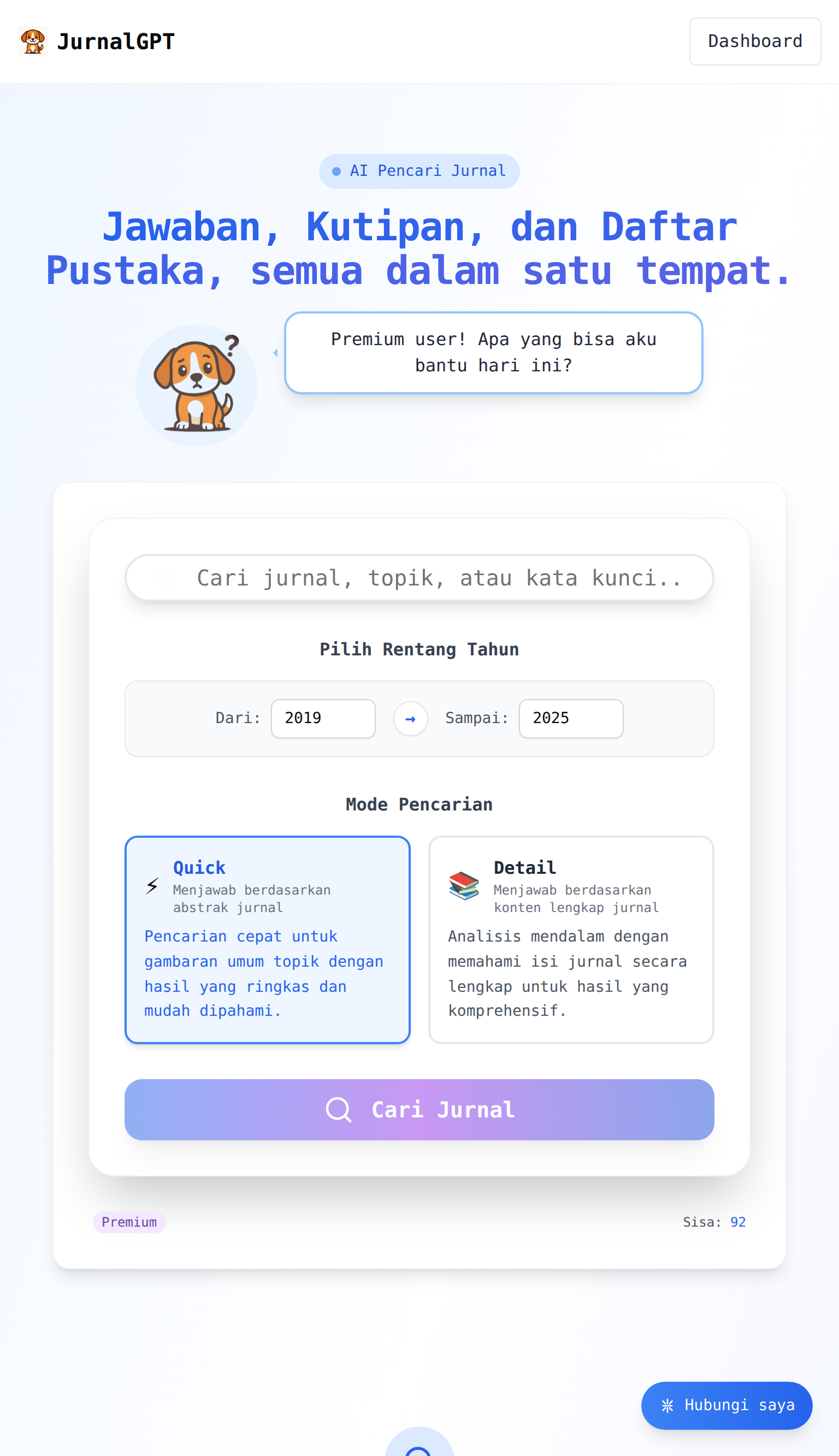 JurnalGPT Search Interface Screenshot